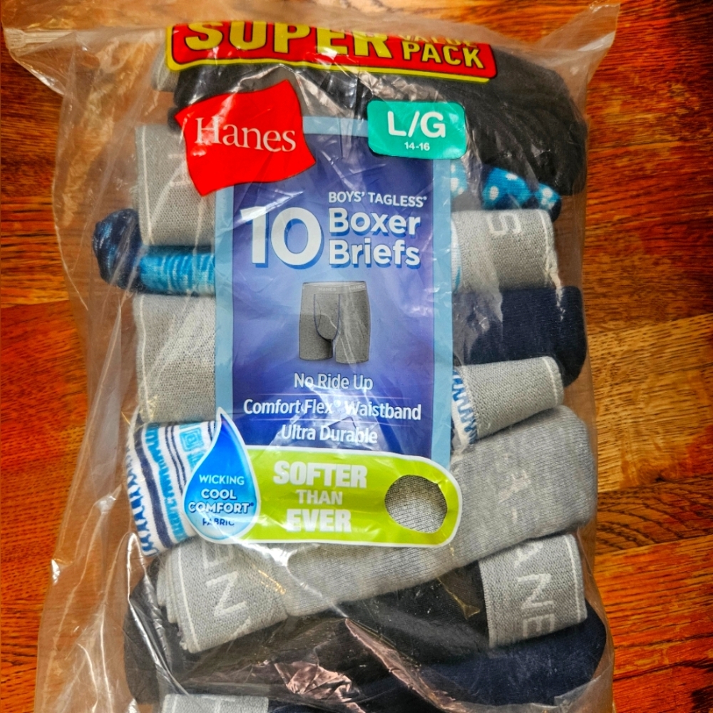 New Boy’s size 14-16 printed boxers briefs comfort soft 10 pack NWT HANES  Cool